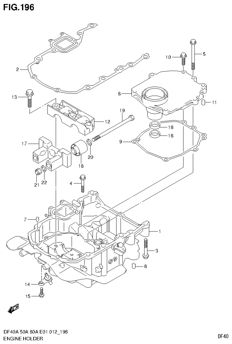 Suzuki DF40AST, DF50A, DF50ATH ENGINE HOLDER (DF60ATH E40) parts diagram